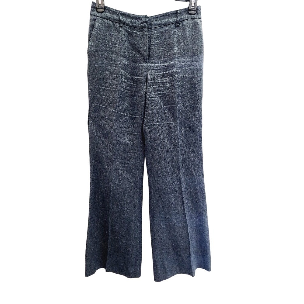 Etro Italy Charcoal Grey Herringbone Wide Leg Low Rise Trousers Pants Size 44